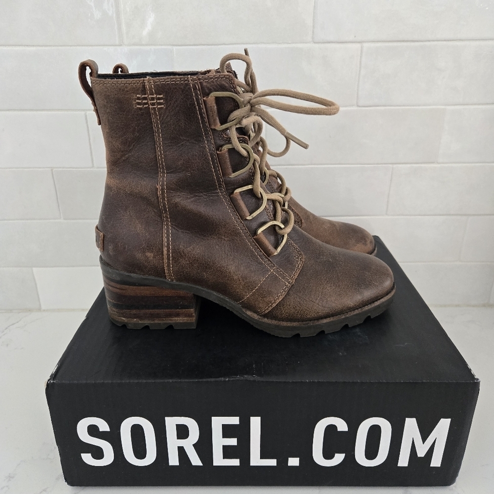 Sorel Cate Lace-Up NL3385-282 Brown Leather Waterproof Winter Boots Size 7.5 - Picture 2 of 7